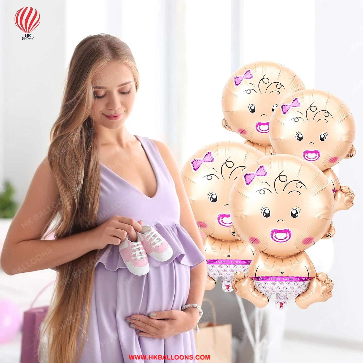 28-Inch Baby Shape Foil Balloon, perfect for Baby Girl Showers and Welcome Parties. Elevate your celebration with this charming decoration from HK Balloons.