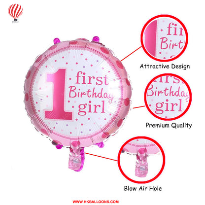 1st First Birthday Girl Polka Foil Balloon For Happy Birthday, Baby Shower, Events Decoration and Celebration Theme Party Supplies For Your Loved Ones