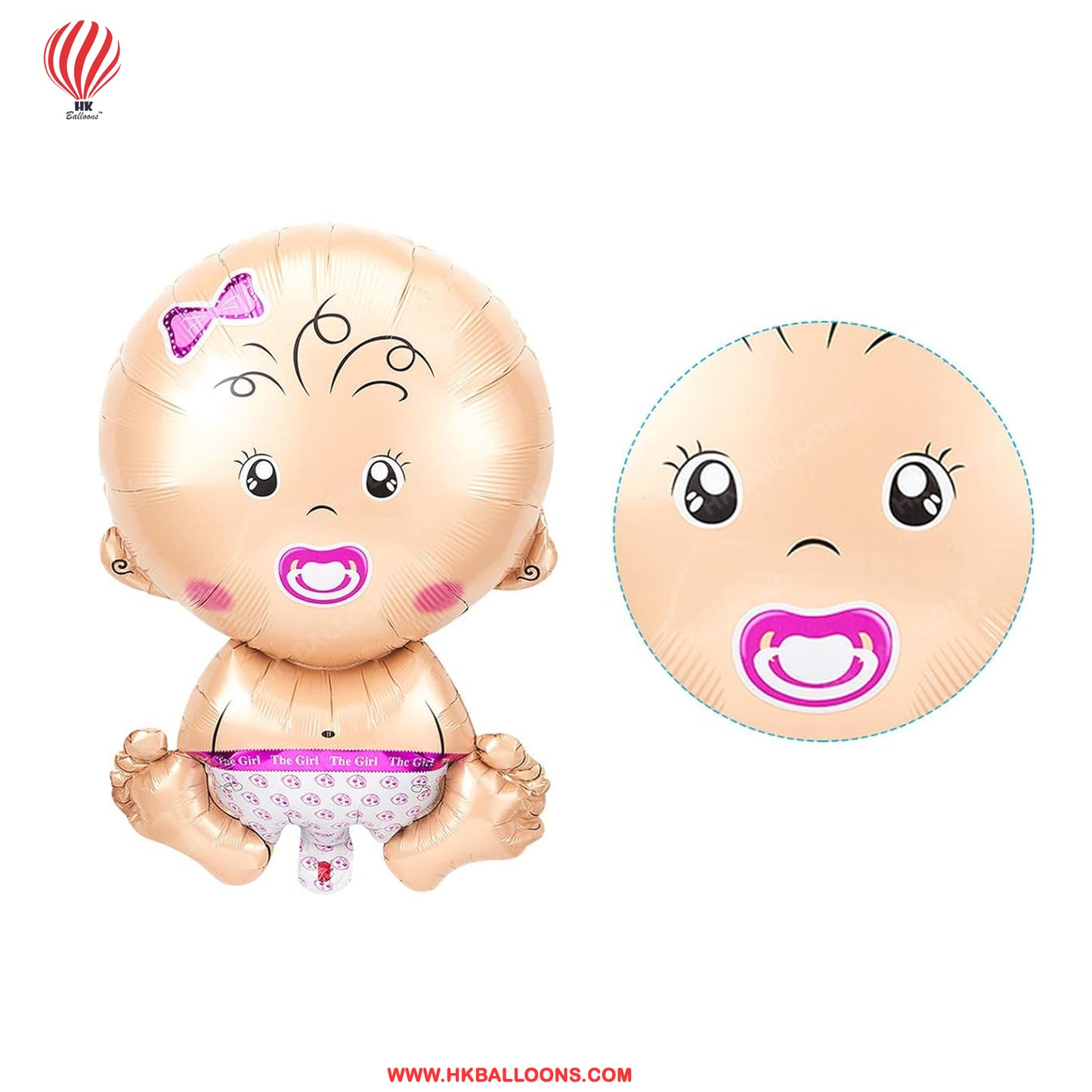 28-Inch Baby Shape Foil Balloon, perfect for Baby Girl Showers and Welcome Parties. Elevate your celebration with this charming decoration from HK Balloons.