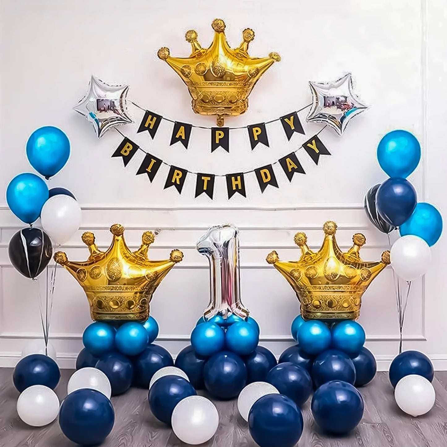 HK balloons Birthday Crown Golden Foil Balloon Set - Pack of 3, Prince Theme, 36 Inches - Ideal for Birthday Party Decorations