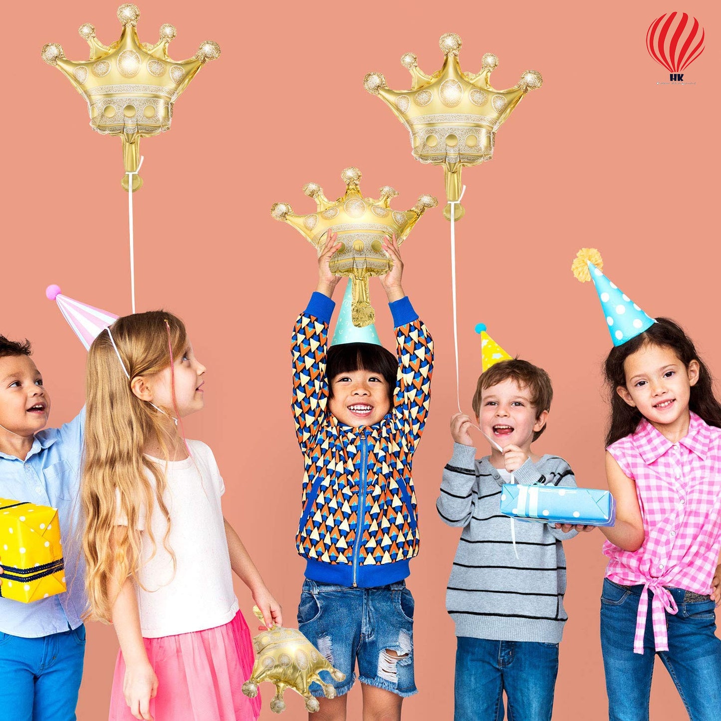 HK balloons Birthday Crown Golden Foil Balloon Set - Pack of 3, Prince Theme, 36 Inches - Ideal for Birthday Party Decorations