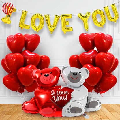 HK balloons ' I LOVE YOU" 16 inches Gold letter foil balloons for Birthday, Anniversary, Valentine Balloons for Decoration, (I Love You-Gold Letter Foil balloon)