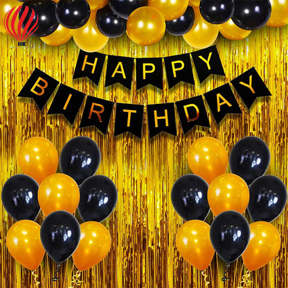 HK balloons Happy Birthday Decoration Items - Pack of 34, Birthday Decorations Kit | Black and Gold Balloons for Birthday Decoration | Birthday Decorations for Husband | Birthday Decoration for Adults