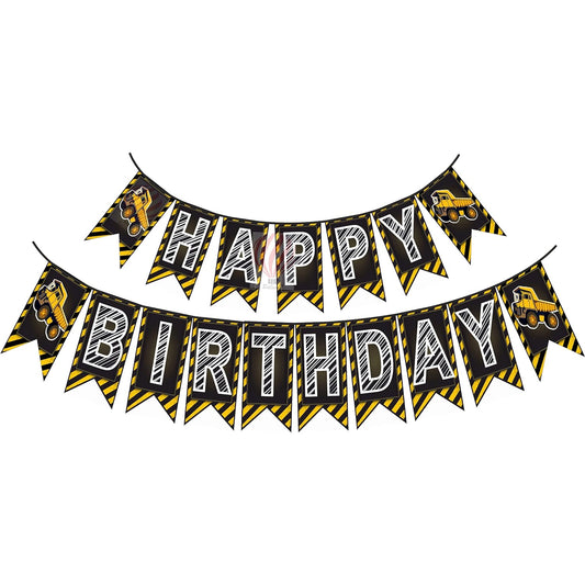 HK balloons® Happy Birthday Banner Decoration for Boys, Girls, Boyfriend, Girlfriend, (Construction Themed)