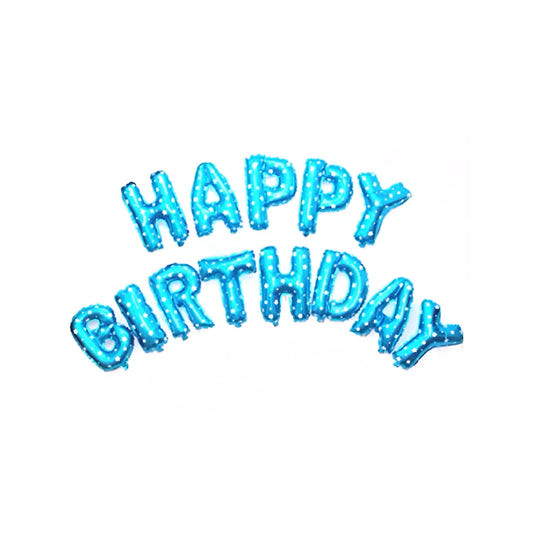 HK balloons Happy Birthday Alphabets Letters Blue Polka Dots Color Foil Balloon 16" Inch Party Celebration Decoration