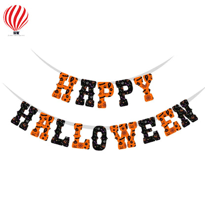 HK balloons Happy Halloween Banner - (14 Cards / Cardstock / 6 Inch / Black,Orange)