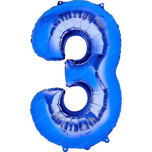 HK balloons  3 Number Numeric Digit Blue Foil Balloon