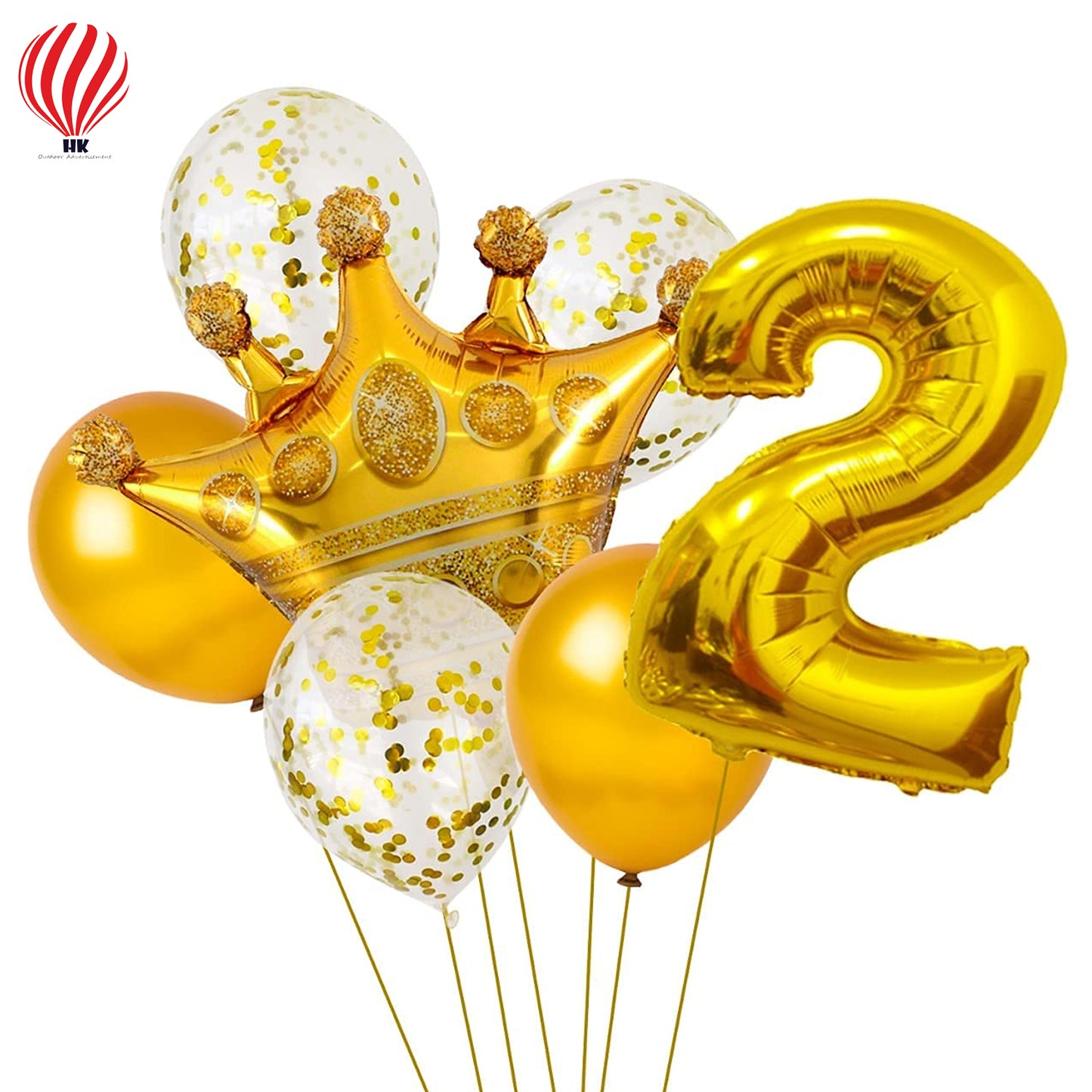 HK balloons 2nd Birthday Decoration Items For -15Pcs golden No. 2 Foil Balloon, Gold Crown Foil Balloon, Confetti & Metallic - Bithday.Party Decorations For Girl/ 2nd Birthday Decorations