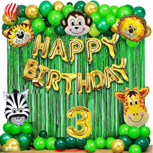 HK balloons Pack of 100 Pcs Jungle theme Birthday Party Decorations items For boys Forest Theme Happy Birthday Foil balloons Animal Face Foil, Chrome Balloons for theme birthday party