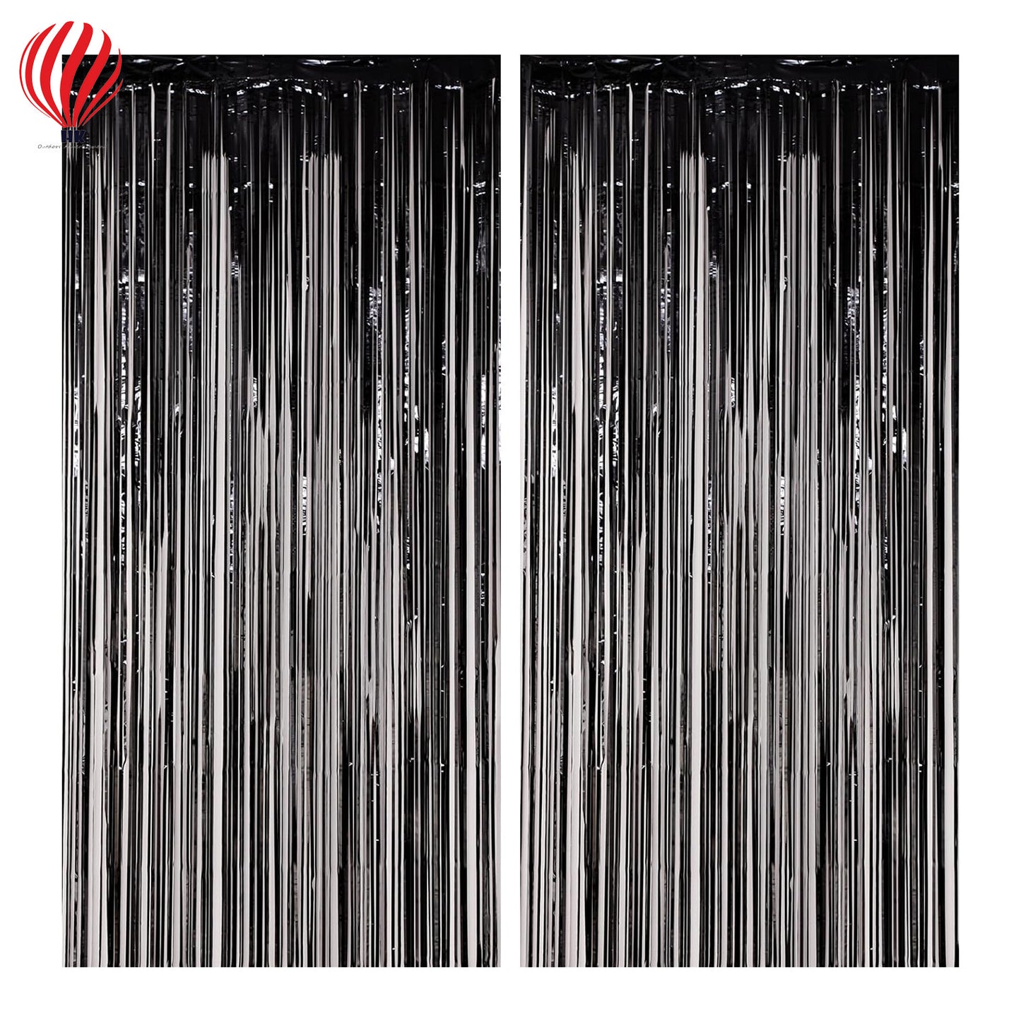 HK balloons 2-Pack Black Foil Curtain Backdrop Perfect for Birthday, Bachelorette, Christmas, Halloween, and New Year's Eve Parties.