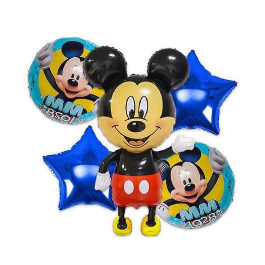 HK balloons Mickey Mouse Theme Foil Balloon Bouquet Kids Birthday Decoration Bunch-Pack Of 5 Pcs