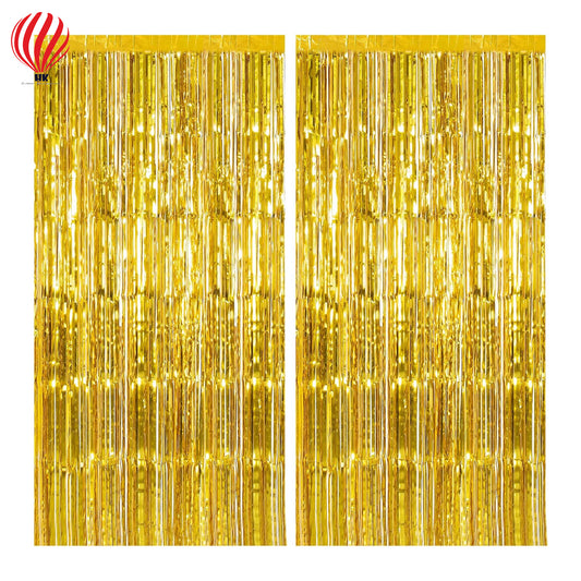 HK balloons 2-Pack Gold Foil Curtain Backdrop Perfect for Birthday, Bachelorette, Christmas, Halloween, and New Year's Eve Parties.