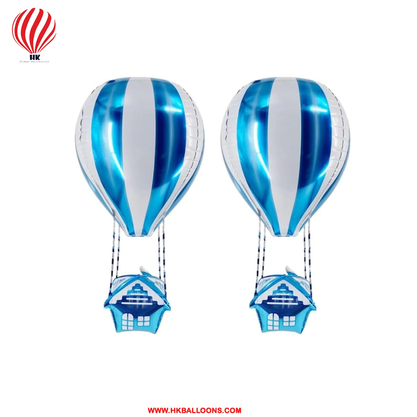 Fun Affairs 4D Hot Air Balloon or Parachute Theme Prop Foil HK-balloons-Balloons for Happy Birthday, Baby Shower Party Decorations Indoor and Outdoor, 1 Pc, Blue