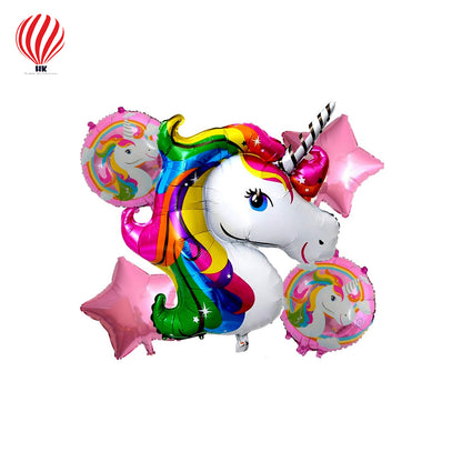 HK balloons Happy Birthday Unicorn Theme Foil Balloons Decoration Kit For Kids. Set Of 5 Pcs