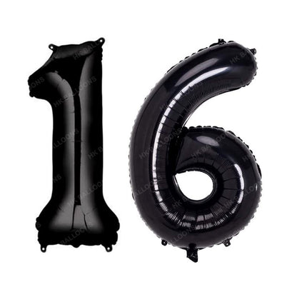 HK balloons  16 Number Numeric Digit Black Foil Balloon