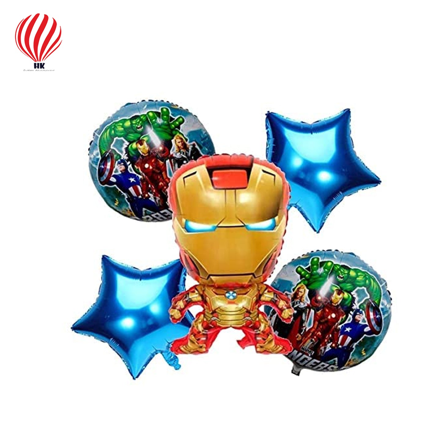 HK Balloons Fun Affairs Superhero Avengers Ironman Theme Foil Balloon for Boys Kids Girls Birthday Chiller Party Decoration | 5 Pcs, Multicolor