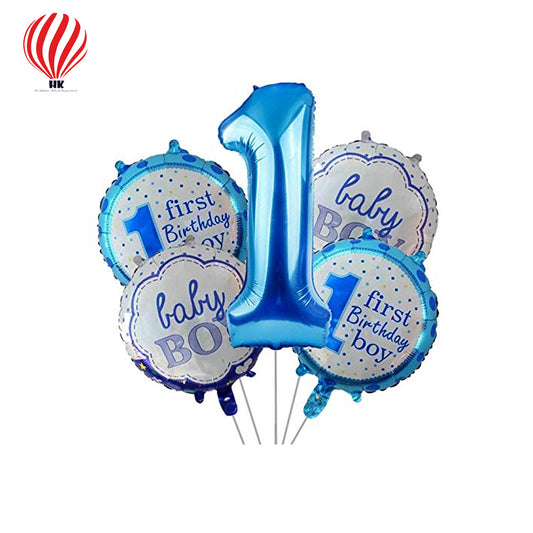 HK balloons 1st Birthday Balloons Decoration For Baby Boy - 5Pcs(Rubber, Blue)