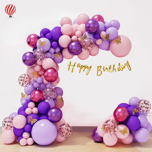 HK balloons Pink and Purple Theme Birthday Decoration with 3D Butterfly