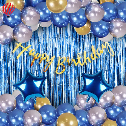 HK balloons Foil, Latex, Paper Banner (Cardstock) Blue Birthday Decoration Items - 41 Pcs Birthday Decorations Kit|Happy Birthday Decorations For Boys/Husband|Blue Balloons For Birthday Decorations