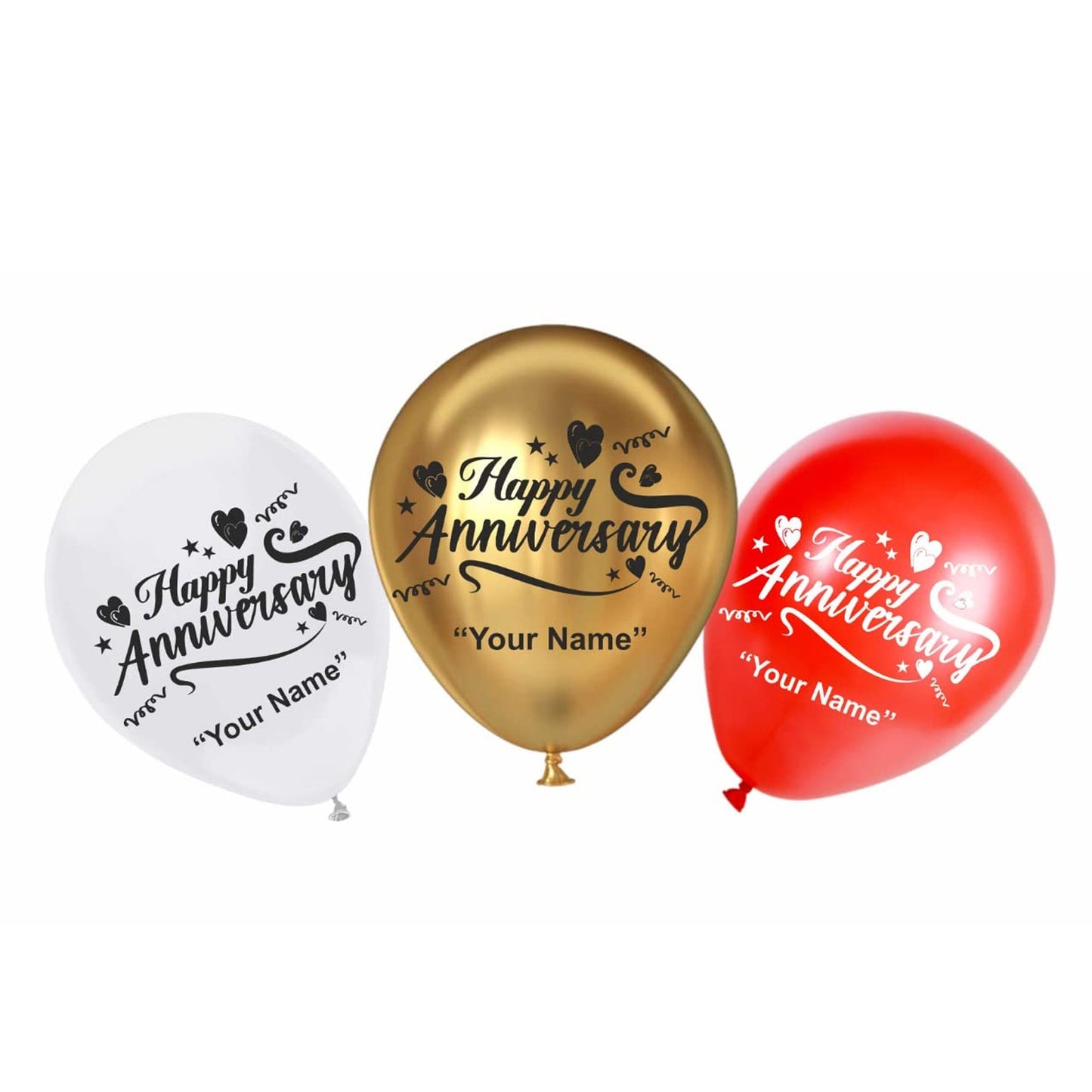 HK balloons Personalized/Customized Red White Gold Name Printed Anniversary Party balloons with Anniversary Couple Name (Pack of 50) (Anniversary-Multicolored)