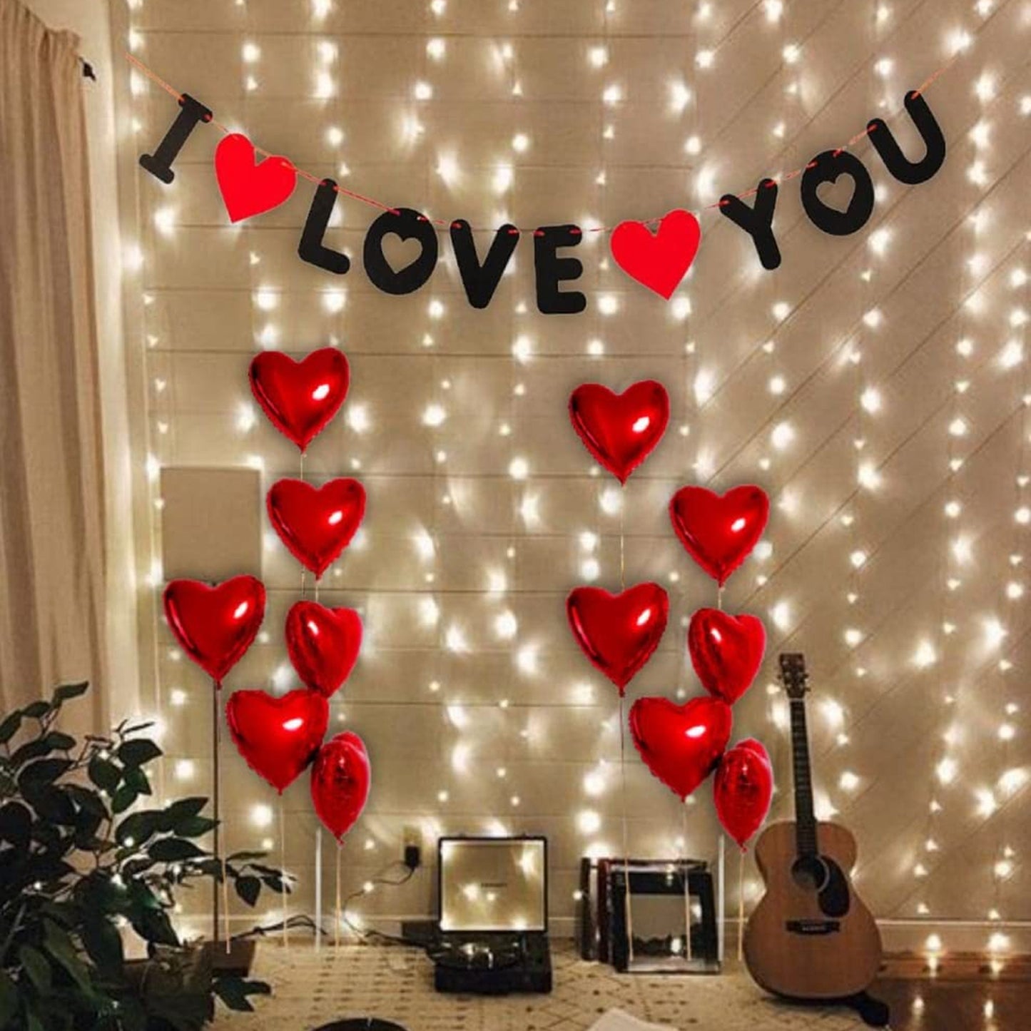 HK Balloons Pack of 14 I Love You Banner with LED Light and Heart Balloons - Perfect Valentine's Day Decorations anniversary decorations for husband wife couples