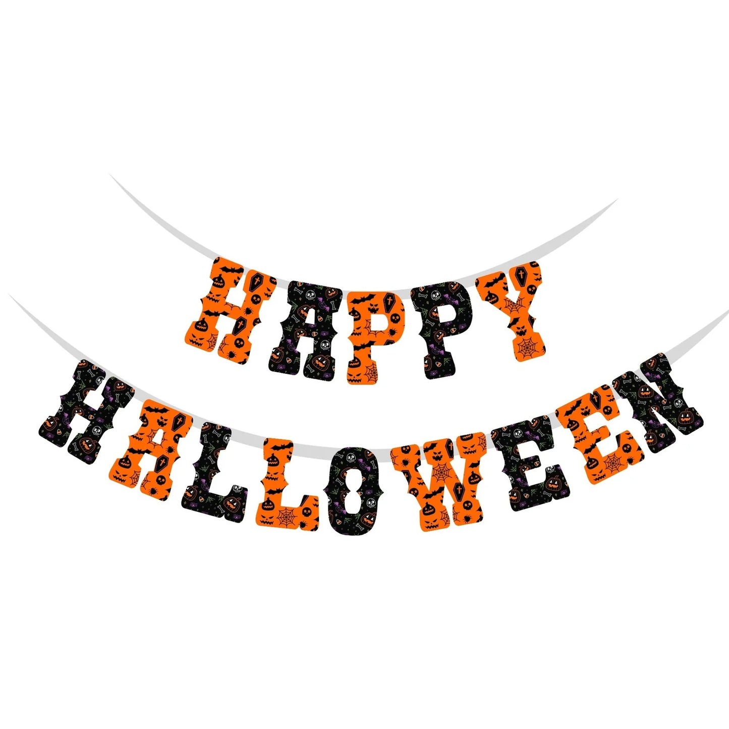 HK balloons Happy Halloween Banner - (14 Cards / Cardstock / 6 Inch / Black,Orange)