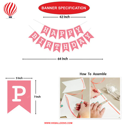 HK balloons Pink Paper Happy Birthday Banner