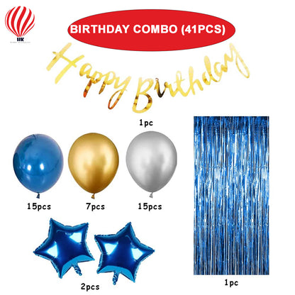 HK balloons Foil, Latex, Paper Banner (Cardstock) Blue Birthday Decoration Items - 41 Pcs Birthday Decorations Kit|Happy Birthday Decorations For Boys/Husband|Blue Balloons For Birthday Decorations