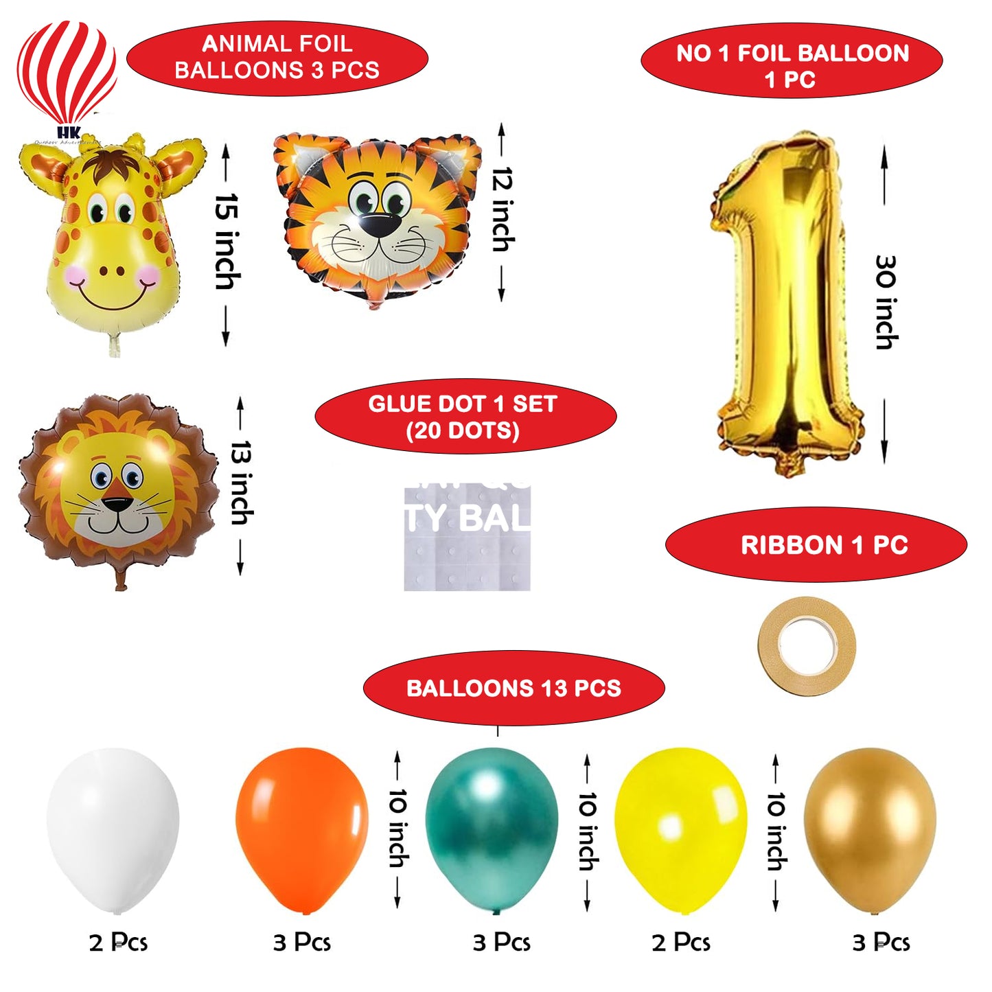 HK balloons Birthday Decoration kit for 1st Birthday Boys-23Pcs Jungle Theme Decoration / Bday Supplies Items Number Foil Baloons/1st Birth Day Props for Kids, Baby/Newborn Gifts Set(multi)