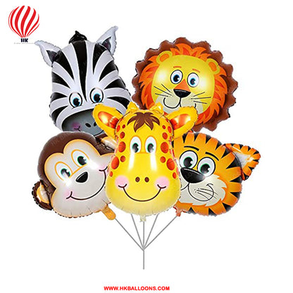 HK balloons Pack of 100 Pcs Jungle theme Birthday Party Decorations items For boys Forest Theme Happy Birthday Foil balloons Animal Face Foil, Chrome Balloons for theme birthday party