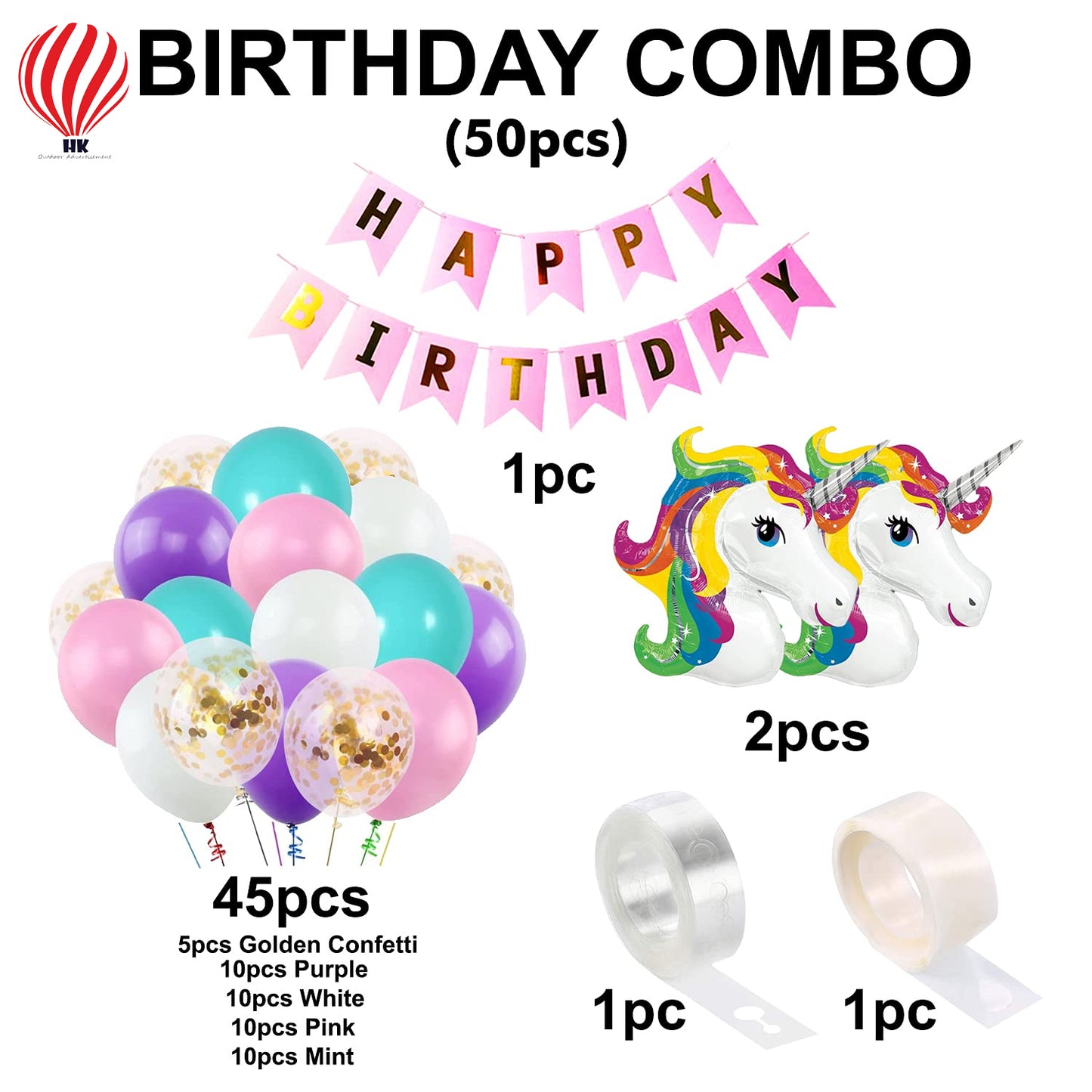 HK balloons Unicorn Birthday Decorations for Girls - 50 Pcs Unicorn Theme Birthday Decorations Kit | Unicorn Decoration for Birthday | Birthday Decoration Items for Girl | Unicorn Birthday Balloons