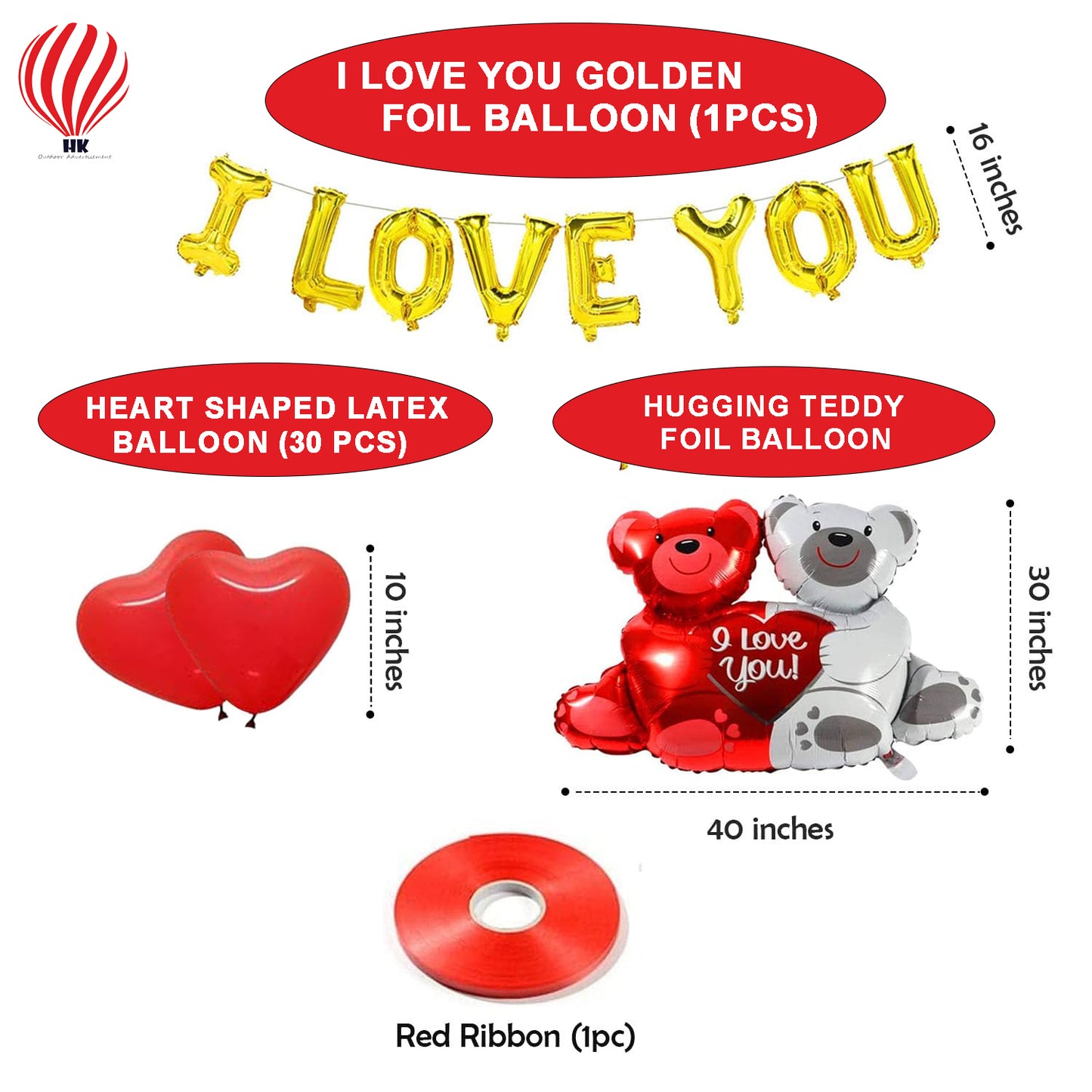 HK balloons ' I LOVE YOU" 16 inches Gold letter foil balloons for Birthday, Anniversary, Valentine Balloons for Decoration, (I Love You-Gold Letter Foil balloon)