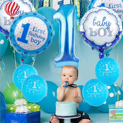 HK balloons 1st Birthday Balloons Decoration For Baby Boy - 5Pcs(Rubber, Blue)