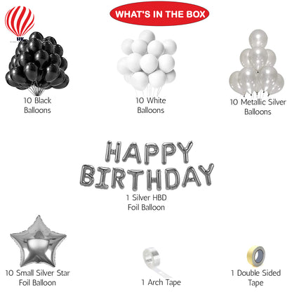 HK balloons Black & White Birthday Decoration items with silver star foil balloons