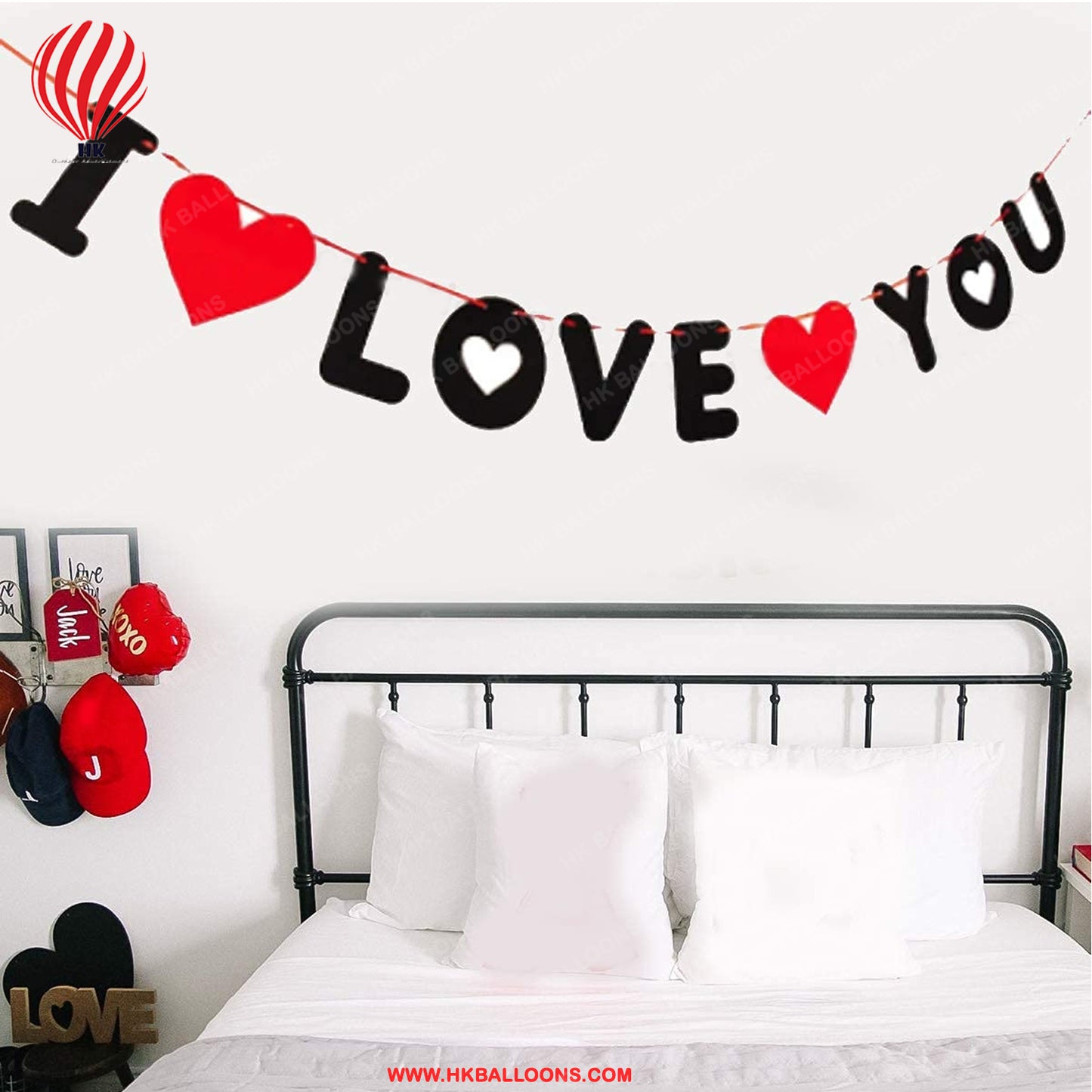 HK-balloons-Rozi Decoration  17 Inch Alphabet Letter I Love You Red & Black Banner for Party Decoration, Wedding,