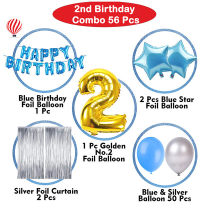 HK balloons 2nd Birthday Decoration Items Blue For Boys - 56Pcs Two Sweet Decoration - material latex, rubber, foil