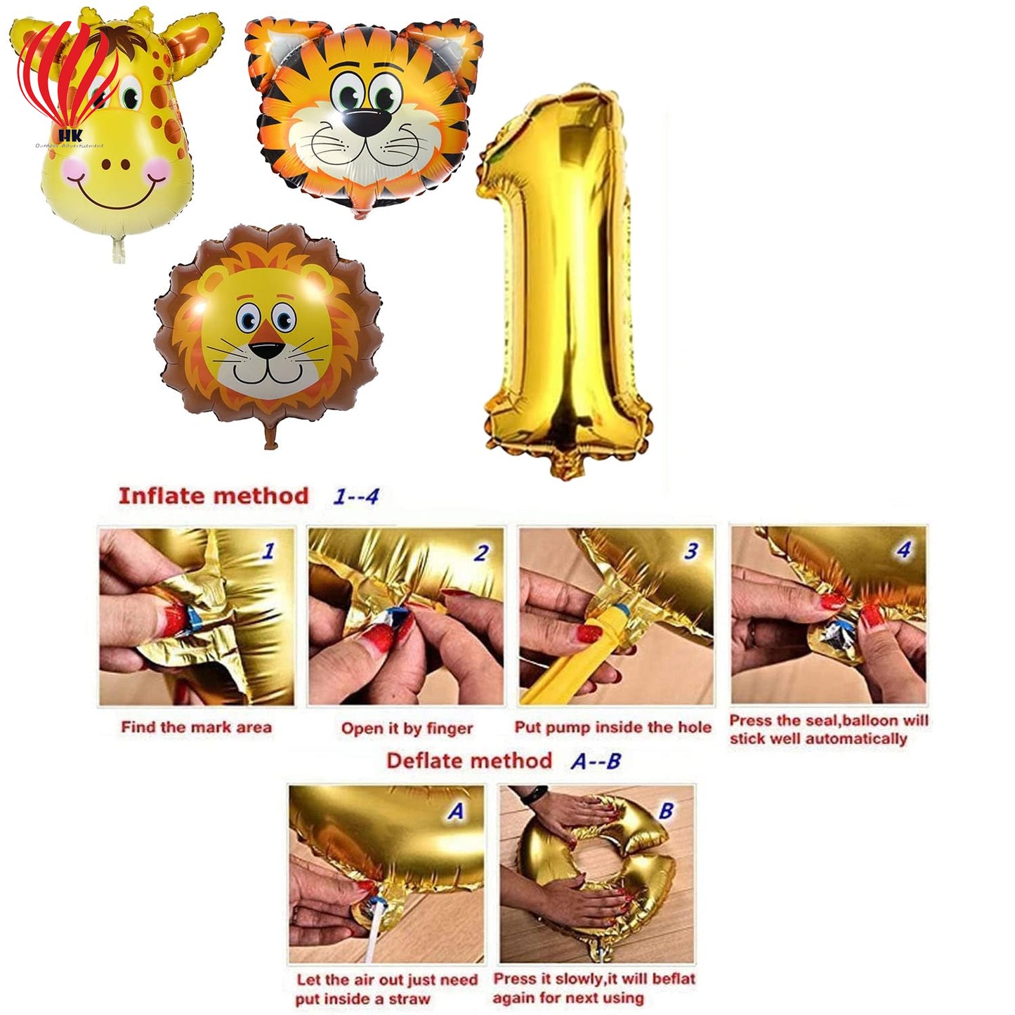 HK balloons Birthday Decoration kit for 1st Birthday Boys-23Pcs Jungle Theme Decoration / Bday Supplies Items Number Foil Baloons/1st Birth Day Props for Kids, Baby/Newborn Gifts Set(multi)