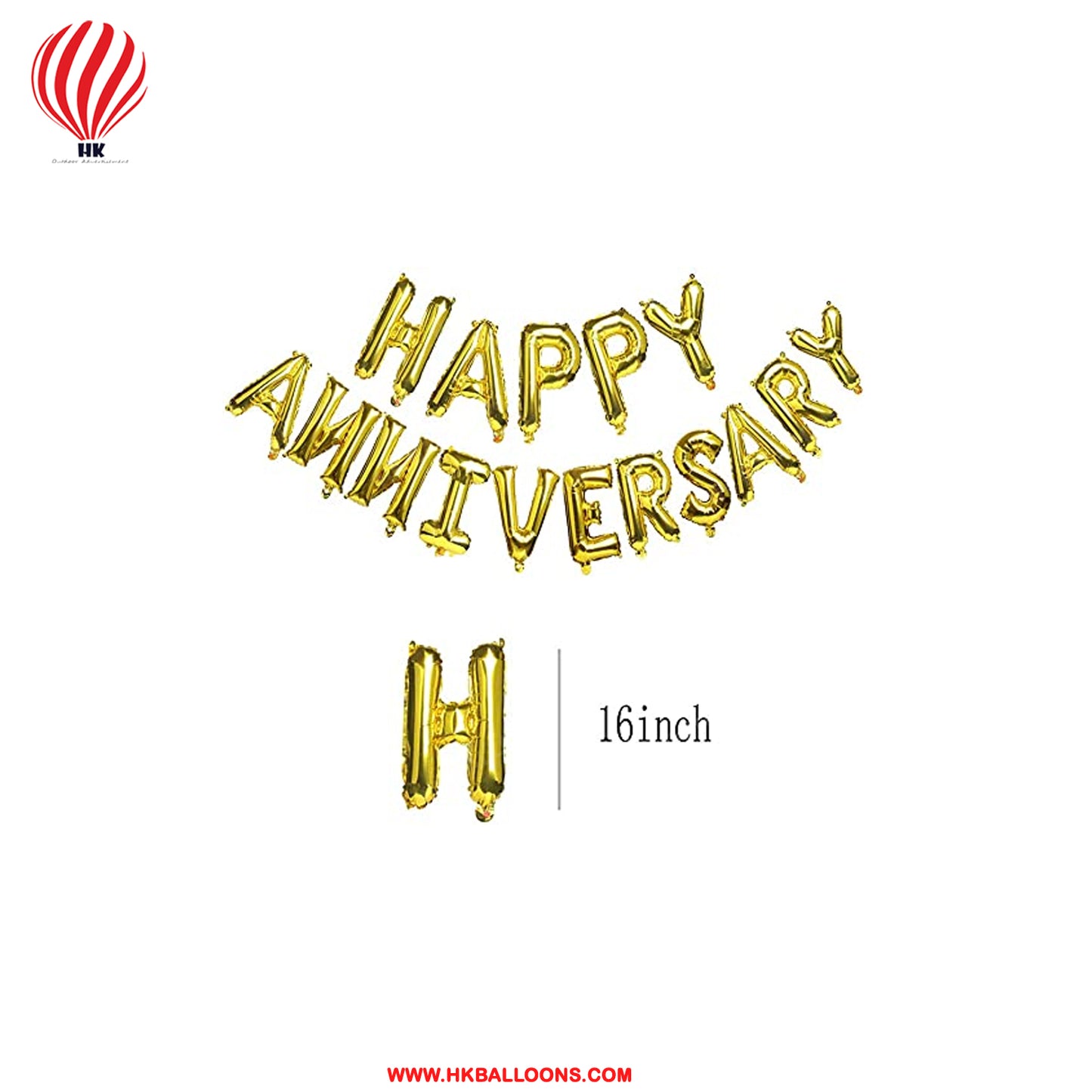 HK balloons Happy Anniversary Alphabets Letters Silver Foil Balloons Banner 16'' inches - Best for Home Party Celebration, Wall and Room Decoration Supplies