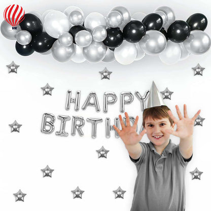 HK balloons Black & White Birthday Decoration items with silver star foil balloons