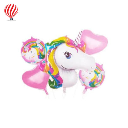 HK balloons Happy Birthday Unicorn Theme Foil Balloons Decoration Kit For Kids. Set Of 5 Pcs