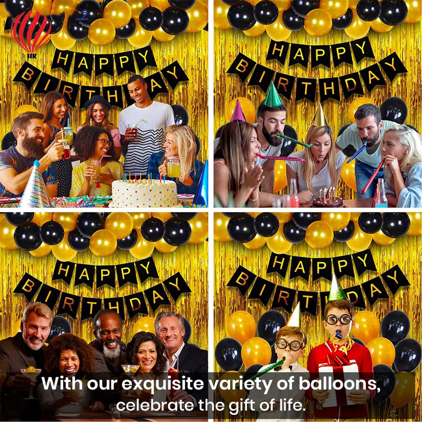 HK balloons Happy Birthday Decoration Items - Pack of 34, Birthday Decorations Kit | Black and Gold Balloons for Birthday Decoration | Birthday Decorations for Husband | Birthday Decoration for Adults