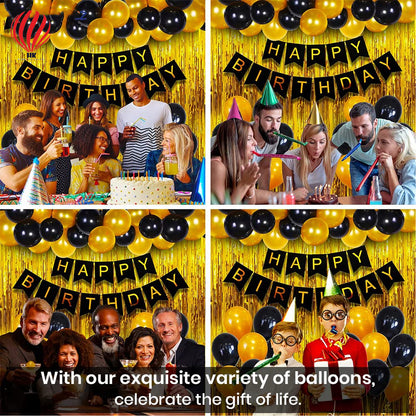 HK balloons Happy Birthday Decoration Items - Pack of 34, Birthday Decorations Kit | Black and Gold Balloons for Birthday Decoration | Birthday Decorations for Husband | Birthday Decoration for Adults