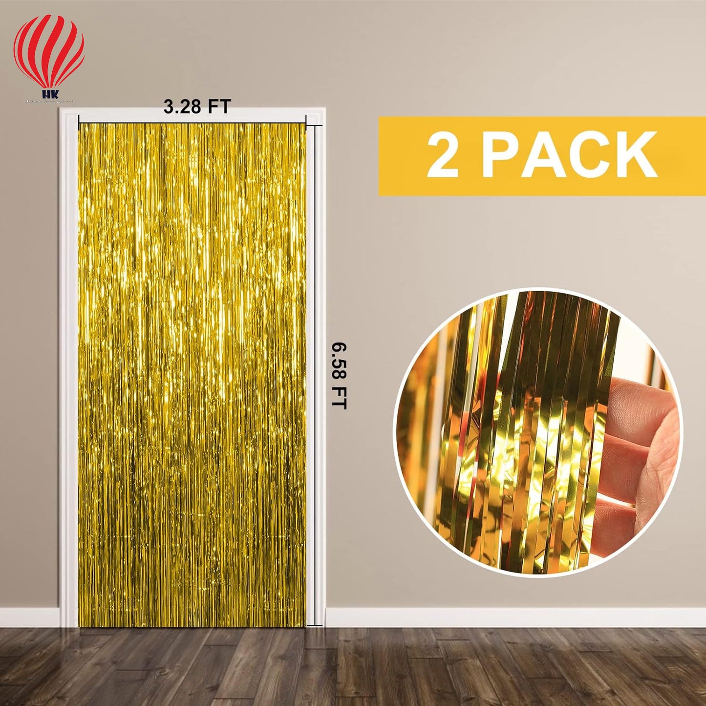 HK balloons 2-Pack Gold Foil Curtain Backdrop Perfect for Birthday, Bachelorette, Christmas, Halloween, and New Year's Eve Parties.