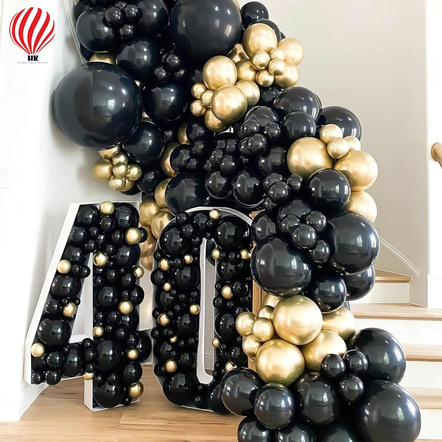 HK balloons Black & golden metallic birthday decor Kit