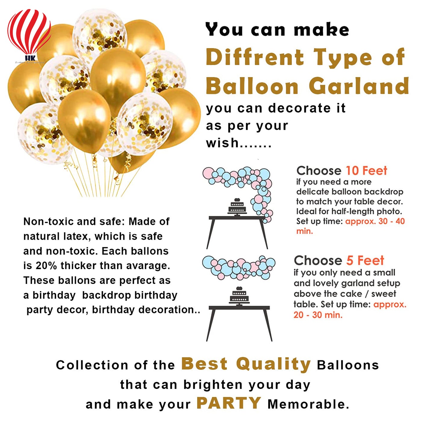 HK balloons 2nd Birthday Decoration Items For -15Pcs golden No. 2 Foil Balloon, Gold Crown Foil Balloon, Confetti & Metallic - Bithday.Party Decorations For Girl/ 2nd Birthday Decorations