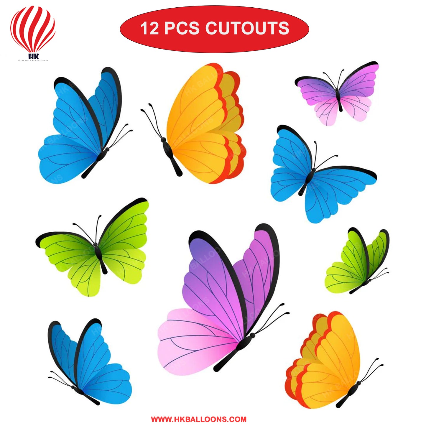 HK balloons Butterfly Colored Theme Cutout Birthday Decoration(12 Pcs)