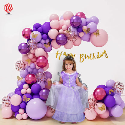 HK balloons Pink and Purple Theme Birthday Decoration with 3D Butterfly