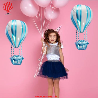 Fun Affairs 4D Hot Air Balloon or Parachute Theme Prop Foil HK-balloons-Balloons for Happy Birthday, Baby Shower Party Decorations Indoor and Outdoor, 1 Pc, Blue