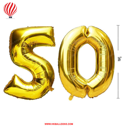 HK-balloons-50th Anniversary Decoration Items Kit for Home /Golden Jubilee Decor for Parents Couples /Happy Anniversary Bunting Banner, Golden and Silver Metallic Balloons, Heart Foil(Pack of 50pcs)