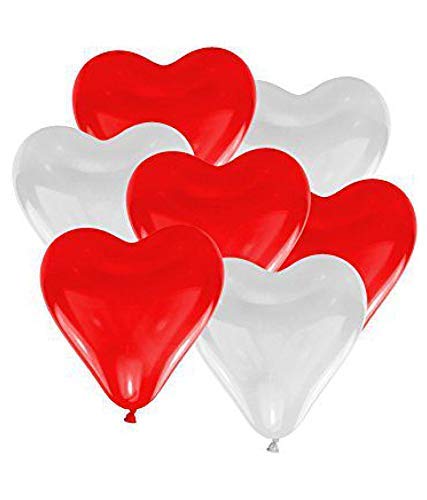 HK Balloons Set Of 50 Pcs Heart Shaped Latex Balloons For Birthday, Wedding Anniversary, Valentine, Engagement Party Decoration Balloon (Red, White)